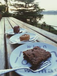 Close-up of cake in plate on table