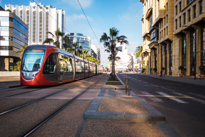 View of railroad tracks in city