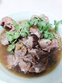 High angle view of meal served in bowl