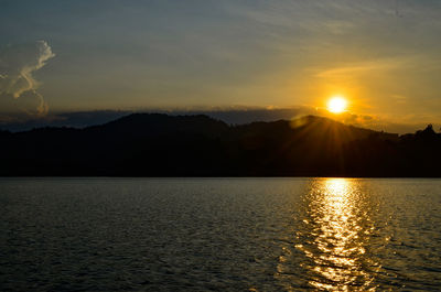 Scenic view of lake against sky during sunset