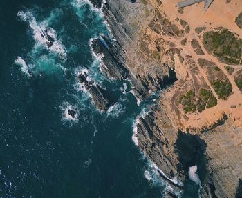 High angle view of rocks on beach