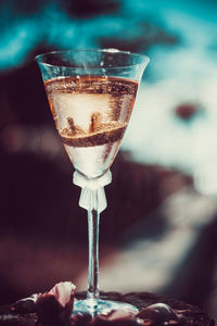 Close-up of beer glass on table