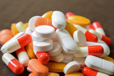 High angle view of multi colored candies on table