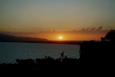 Scenic view of silhouette mountains against sky during sunset