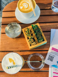 High angle view of breakfast on table