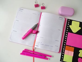 Close-up of study supplies on table