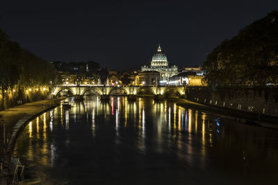 Reflection of illuminated buildings in water at night