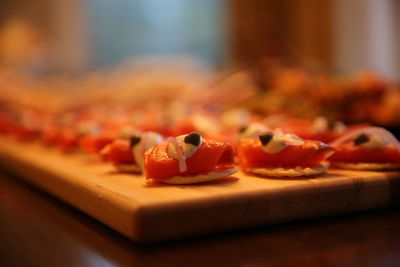 Close-up of sushi served on table