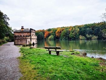 Scenic view of lake against sky during autumn