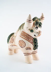 Close-up of figurine against white background