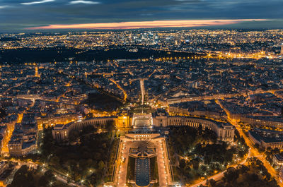 High angle view of cityscape at night