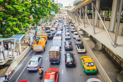 High angle view of traffic on road