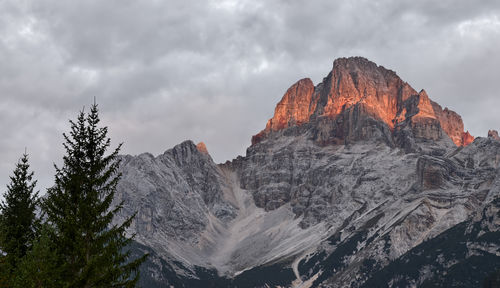 Scenic view of mountains against cloudy sky