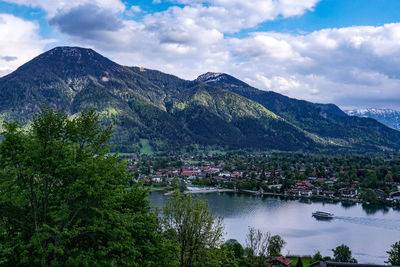 Panoramic view from tegernseer höhenweg , at lake tegernsee, mountain wallberg and rottach egern 