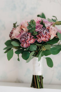 Close-up of bouquet in vase on table