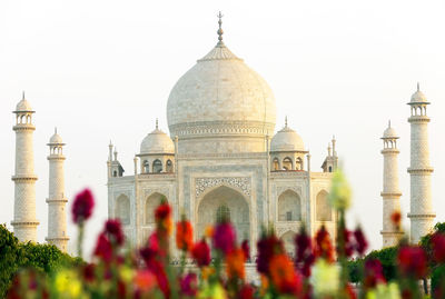 Low angle view of taj mahal against clear sky