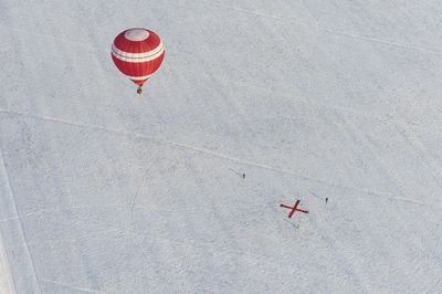 High angle view of hot air balloon in airplane