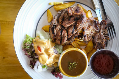 High angle view of meal served in plate