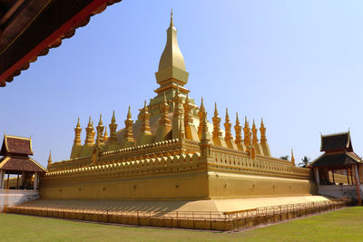 Low angle view of temple building against clear sky