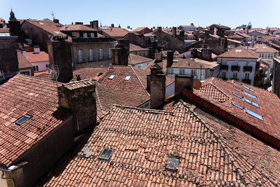 High angle view of buildings in city