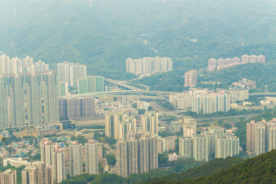 High angle view of buildings in city