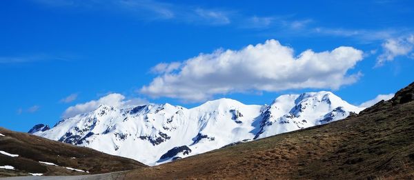 Scenic view of snowcapped mountains against sky