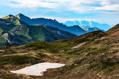 Scenic view of snowcapped mountains against sky