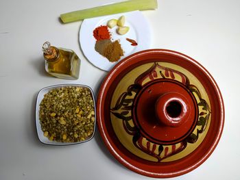 High angle view of food on table