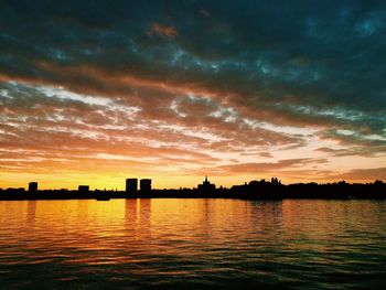 Scenic view of lake against sky during sunset