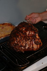 Close-up of meat on barbecue grill