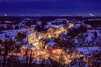 High angle view of city during winter