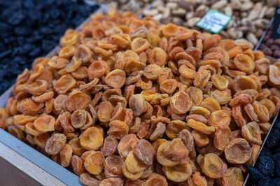 High angle view of food for sale at market stall