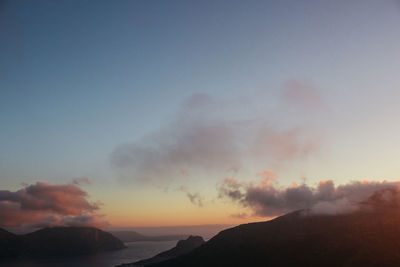 Scenic view of mountains against sky during sunset