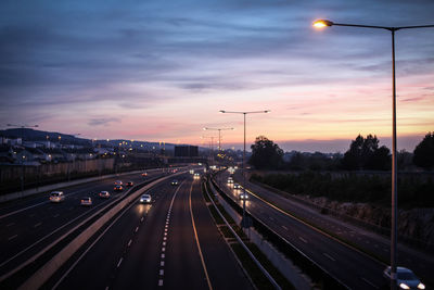 High angle view of highways against sky during sunset