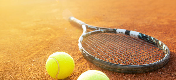 High angle view of tennis balls on table