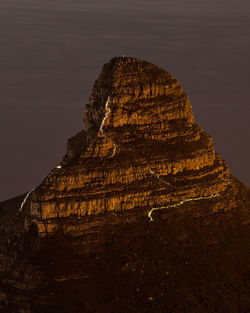 High angle view of rocky mountain against clear sky