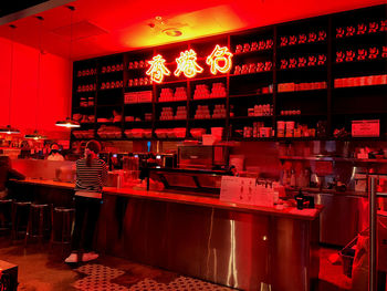 Interior of illuminated restaurant