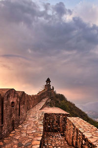 Wide angle view of wall of jaipur in golden hours