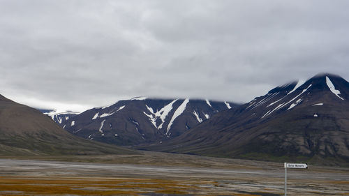 Scenic view of snowcapped mountains against sky svalbard 