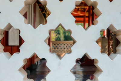 High angle view of christmas decorations on table