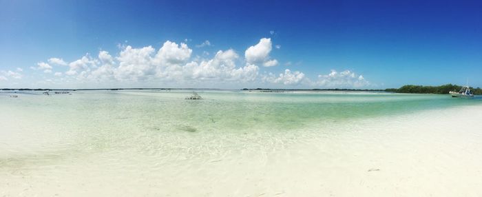 Panoramic view of sea against blue sky