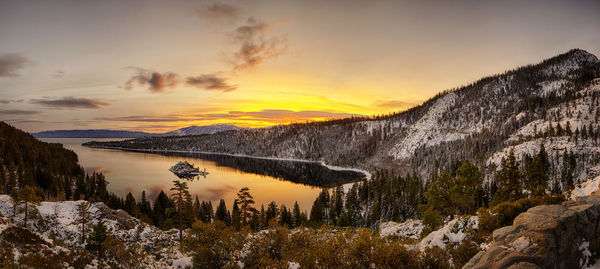 Scenic view of lake against sky during winter