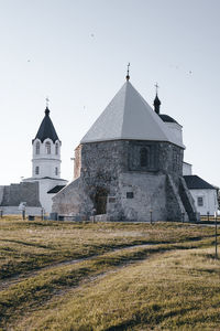 Low angle view of historic building against clear sky