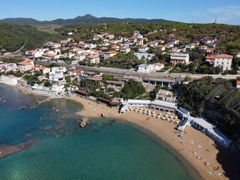 Aerial view of the famous beach of the quercetano bay