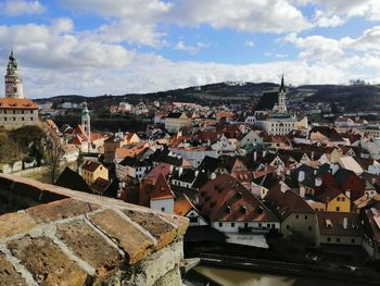 High angle view of townscape against sky