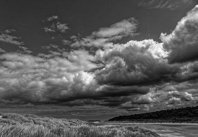 Scenic view of landscape against cloudy sky