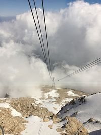 Electricity pylon against cloudy sky