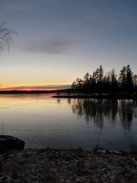 Scenic view of lake against sky during sunset