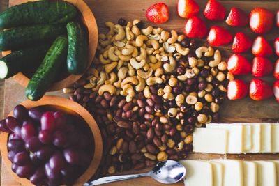 High angle view of fruits on table