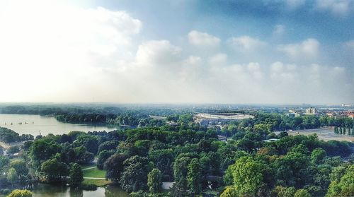 Panoramic view of plants and trees against sky
